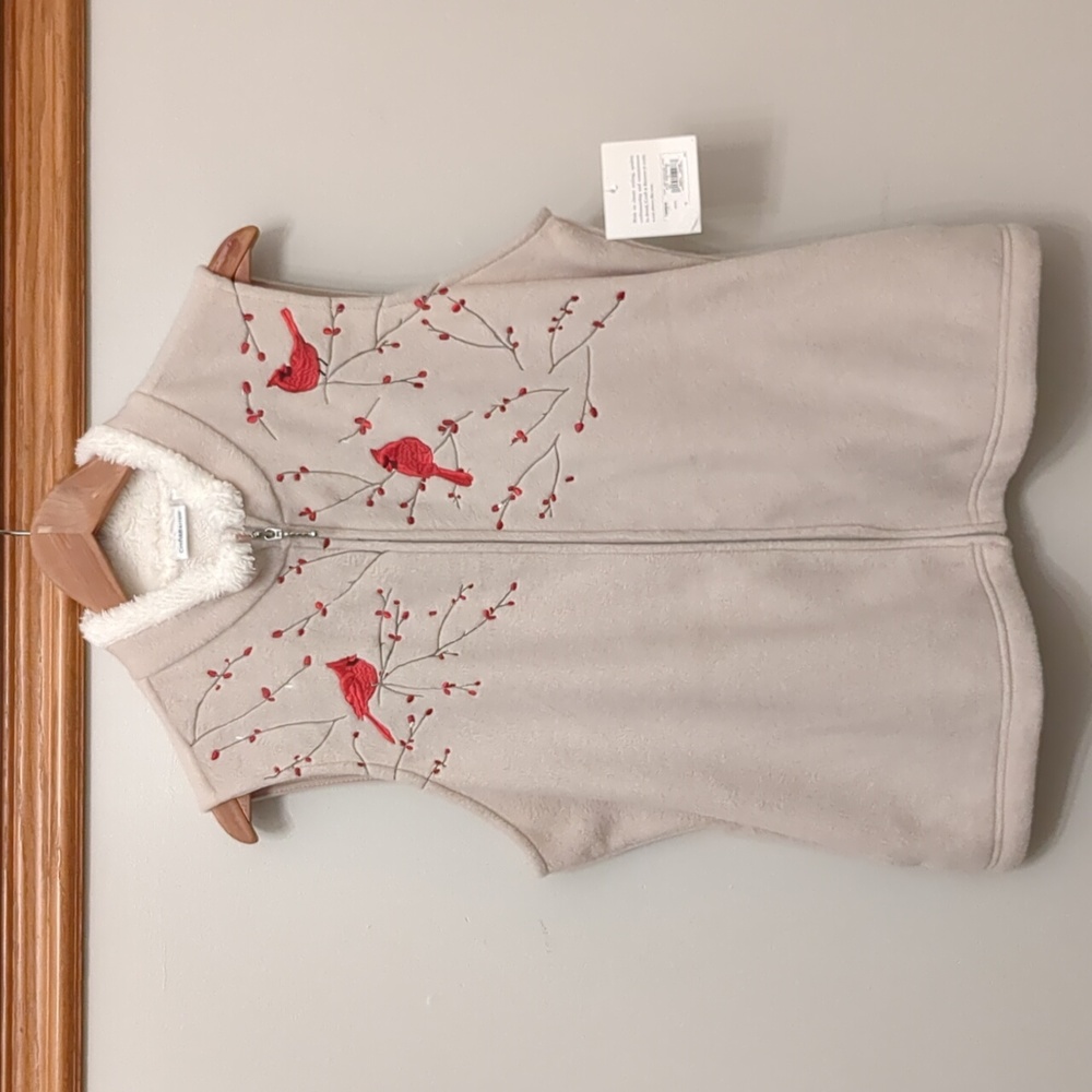 PXL Embroidered Cardinals Vest Full Zip Croft & Barrow Petites XL XLP Cabincore